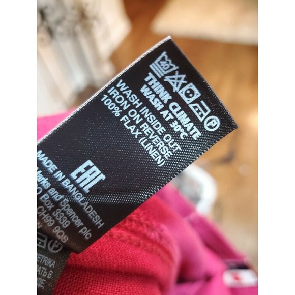 M&S Collection Women Pink 100% Linen Mid Rise Pull On Wide Legs Regular Pants 18 - Picture 10 of 12